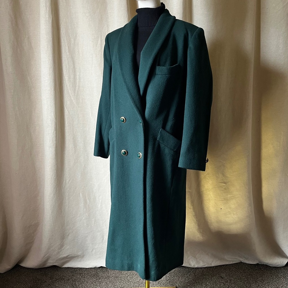 Herman Kay Petite Green Wool Coat Sz 8P Double Breasted Vintage 90s - Picture 5 of 9